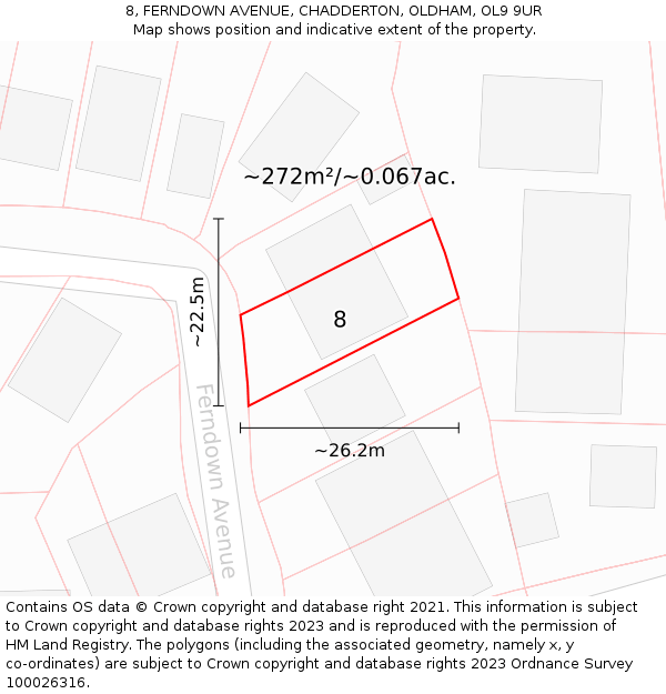 8, FERNDOWN AVENUE, CHADDERTON, OLDHAM, OL9 9UR: Plot and title map
