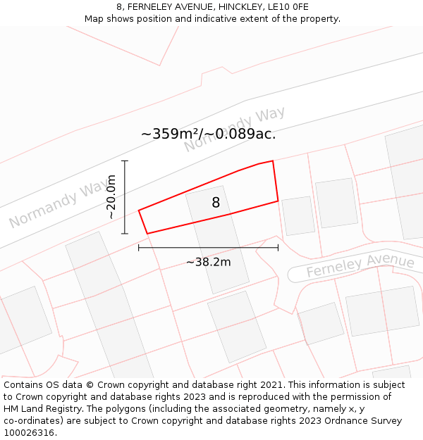 8, FERNELEY AVENUE, HINCKLEY, LE10 0FE: Plot and title map