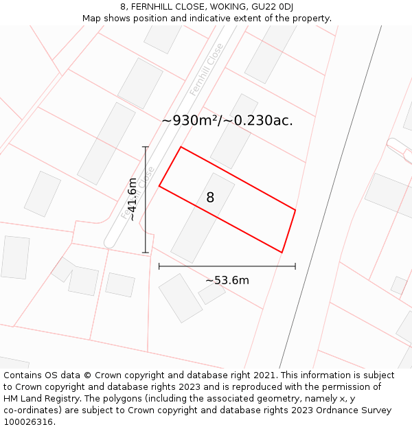 8, FERNHILL CLOSE, WOKING, GU22 0DJ: Plot and title map