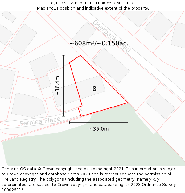 8, FERNLEA PLACE, BILLERICAY, CM11 1GG: Plot and title map