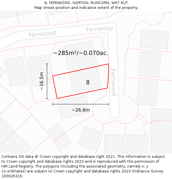 8, FERNWOOD, NORTON, RUNCORN, WA7 6UT: Plot and title map