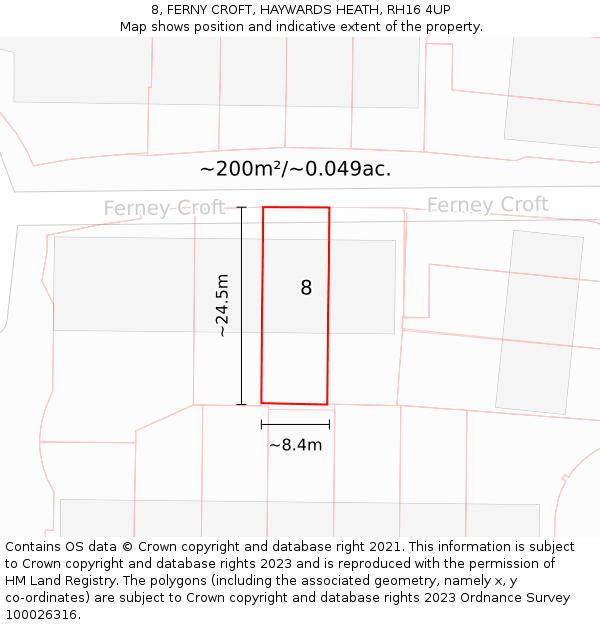 8, FERNY CROFT, HAYWARDS HEATH, RH16 4UP: Plot and title map