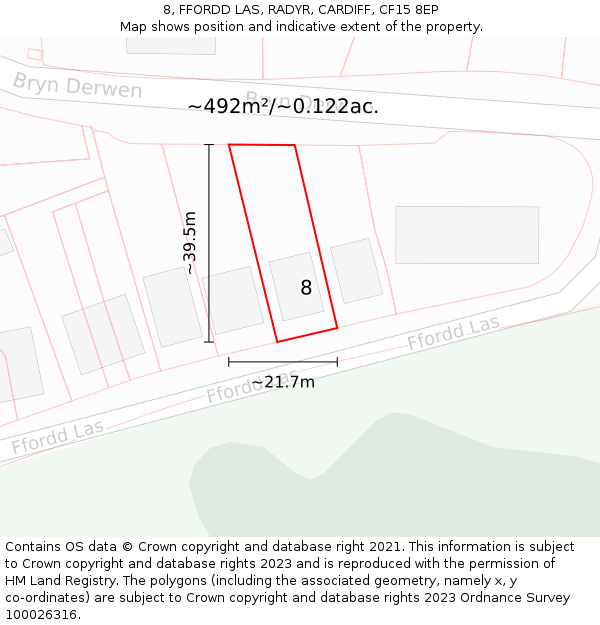 8, FFORDD LAS, RADYR, CARDIFF, CF15 8EP: Plot and title map
