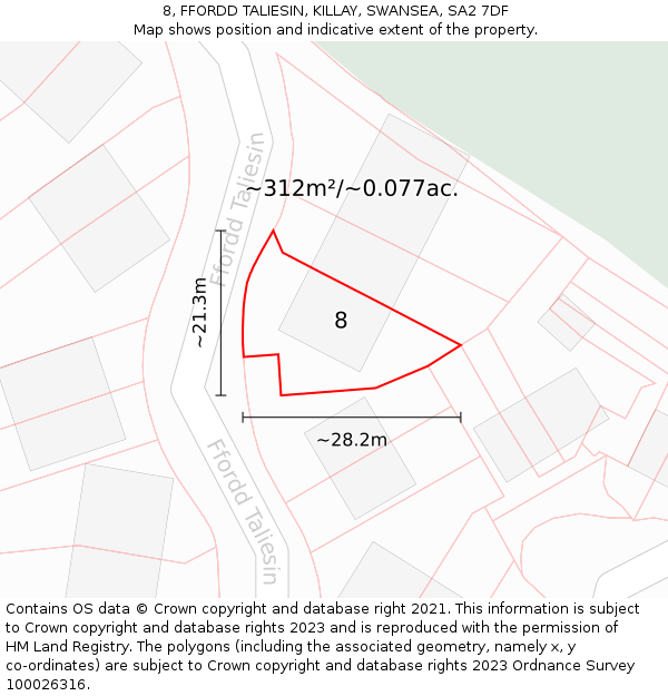 8, FFORDD TALIESIN, KILLAY, SWANSEA, SA2 7DF: Plot and title map