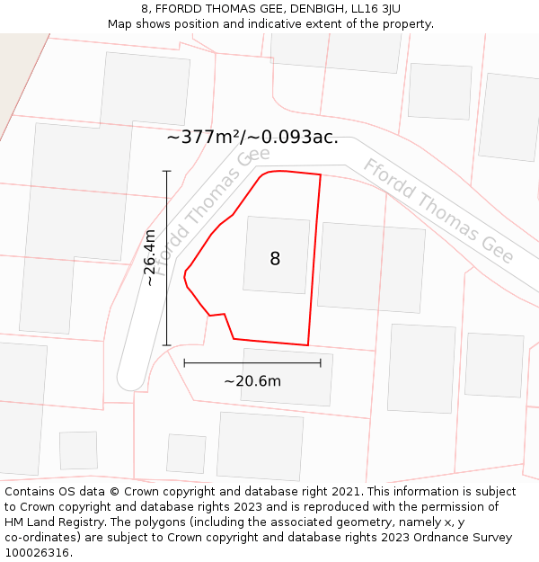 8, FFORDD THOMAS GEE, DENBIGH, LL16 3JU: Plot and title map