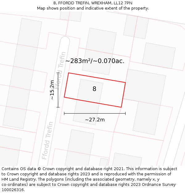 8, FFORDD TREFIN, WREXHAM, LL12 7PN: Plot and title map