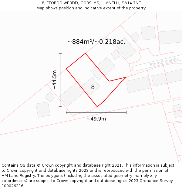 8, FFORDD WERDD, GORSLAS, LLANELLI, SA14 7NE: Plot and title map