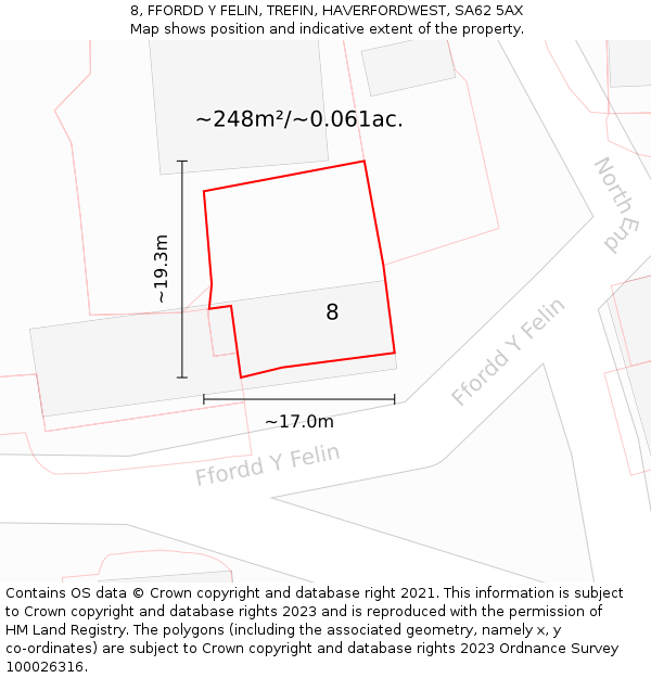 8, FFORDD Y FELIN, TREFIN, HAVERFORDWEST, SA62 5AX: Plot and title map