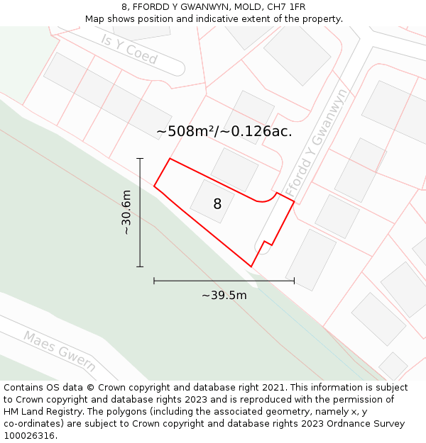 8, FFORDD Y GWANWYN, MOLD, CH7 1FR: Plot and title map