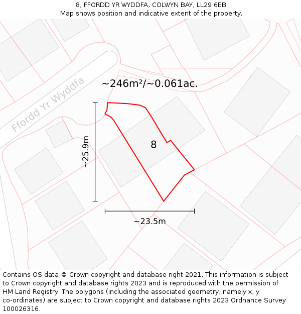 8, FFORDD YR WYDDFA, COLWYN BAY, LL29 6EB: Plot and title map