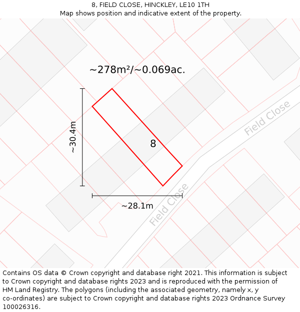 8, FIELD CLOSE, HINCKLEY, LE10 1TH: Plot and title map