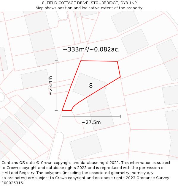 8, FIELD COTTAGE DRIVE, STOURBRIDGE, DY8 1NP: Plot and title map