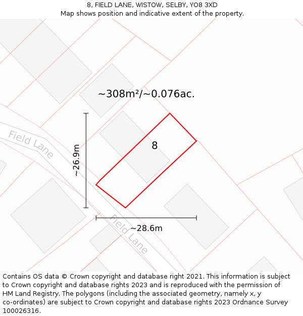 8, FIELD LANE, WISTOW, SELBY, YO8 3XD: Plot and title map