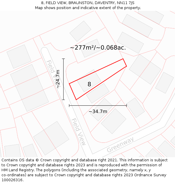 8, FIELD VIEW, BRAUNSTON, DAVENTRY, NN11 7JS: Plot and title map