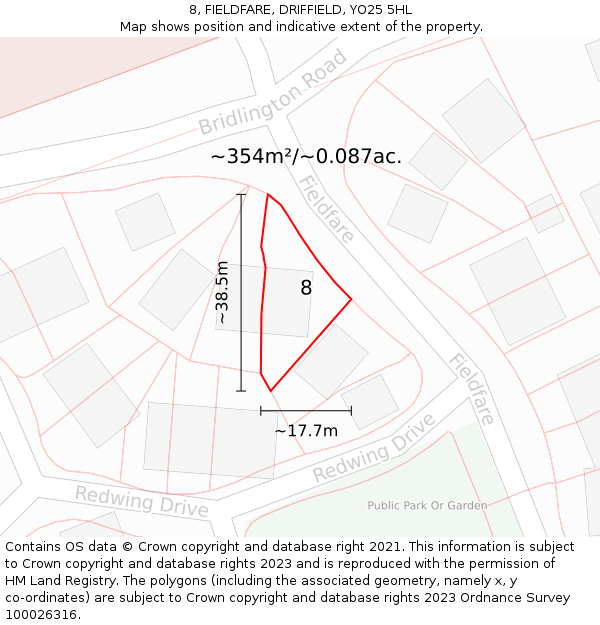 8, FIELDFARE, DRIFFIELD, YO25 5HL: Plot and title map