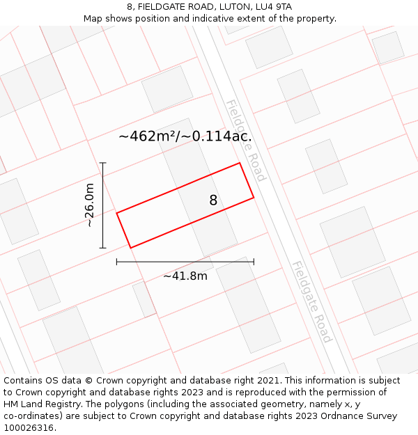 8, FIELDGATE ROAD, LUTON, LU4 9TA: Plot and title map