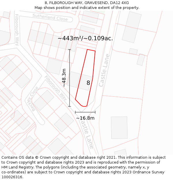 8, FILBOROUGH WAY, GRAVESEND, DA12 4XG: Plot and title map