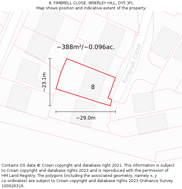 8, FIMBRELL CLOSE, BRIERLEY HILL, DY5 3FL: Plot and title map