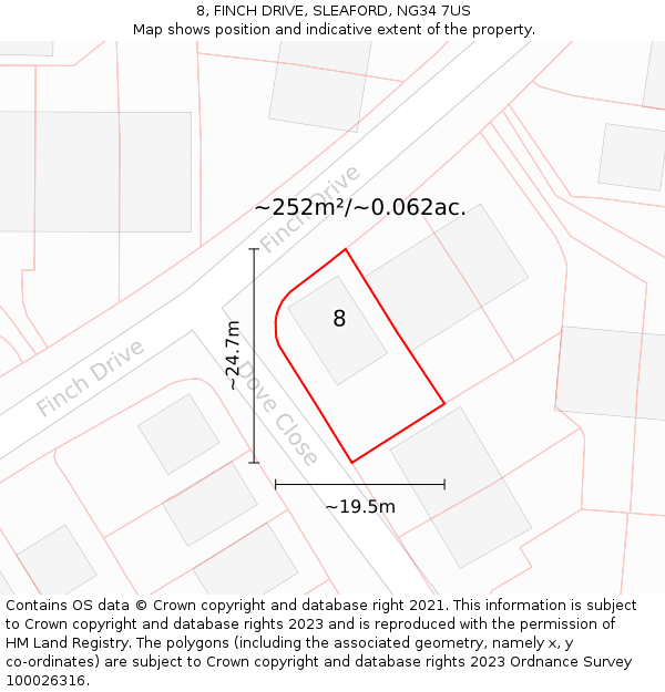 8, FINCH DRIVE, SLEAFORD, NG34 7US: Plot and title map