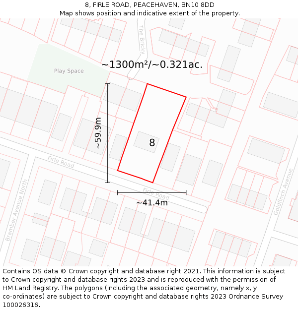 8, FIRLE ROAD, PEACEHAVEN, BN10 8DD: Plot and title map