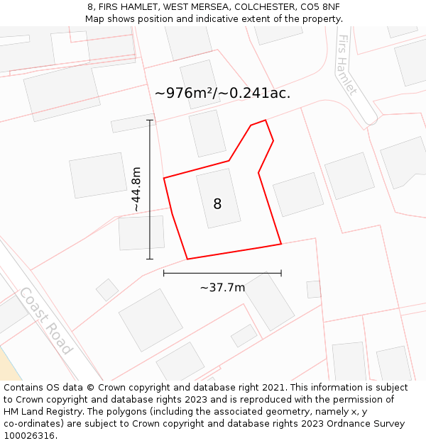 8, FIRS HAMLET, WEST MERSEA, COLCHESTER, CO5 8NF: Plot and title map