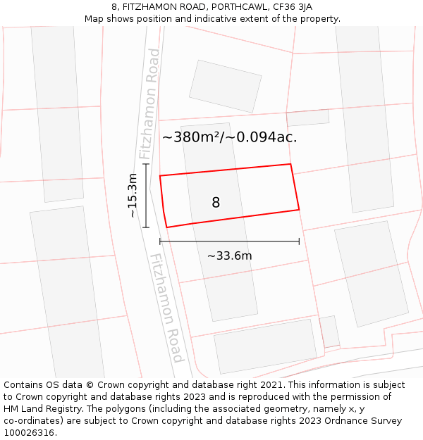 8, FITZHAMON ROAD, PORTHCAWL, CF36 3JA: Plot and title map