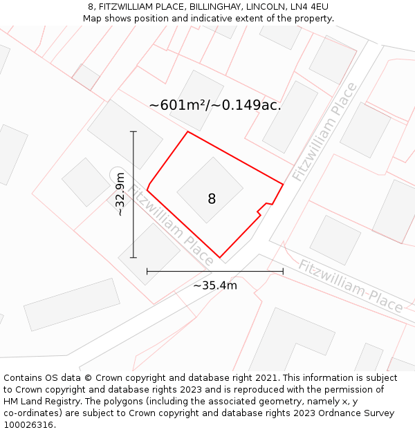 8, FITZWILLIAM PLACE, BILLINGHAY, LINCOLN, LN4 4EU: Plot and title map