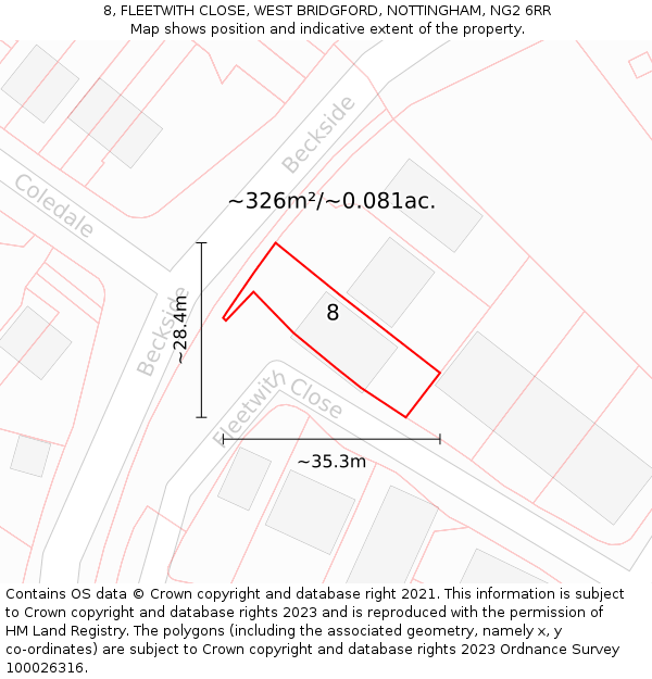 8, FLEETWITH CLOSE, WEST BRIDGFORD, NOTTINGHAM, NG2 6RR: Plot and title map