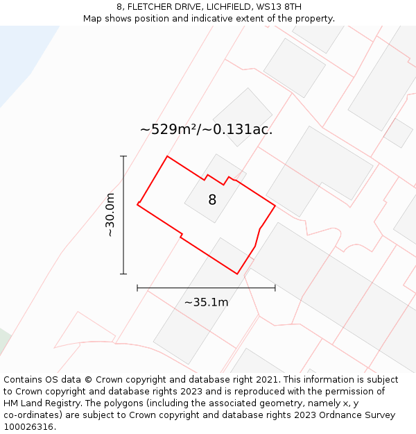 8, FLETCHER DRIVE, LICHFIELD, WS13 8TH: Plot and title map