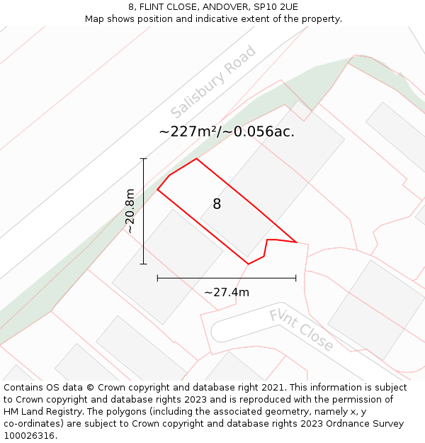 8, FLINT CLOSE, ANDOVER, SP10 2UE: Plot and title map