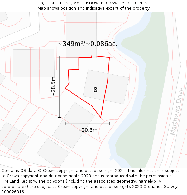 8, FLINT CLOSE, MAIDENBOWER, CRAWLEY, RH10 7HN: Plot and title map