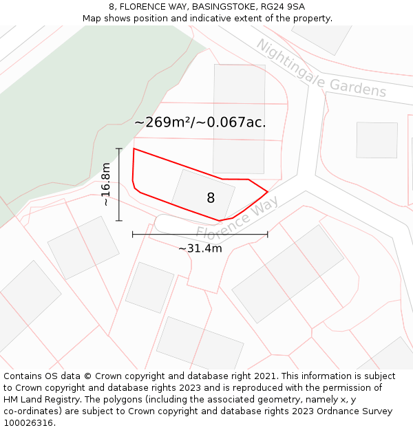 8, FLORENCE WAY, BASINGSTOKE, RG24 9SA: Plot and title map