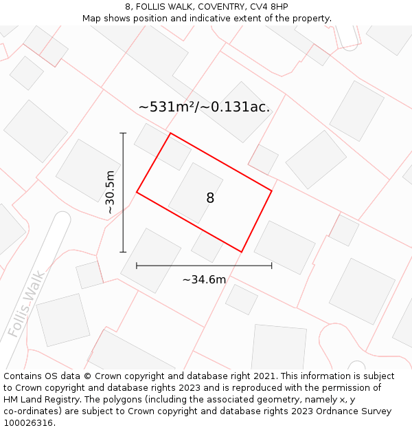 8, FOLLIS WALK, COVENTRY, CV4 8HP: Plot and title map