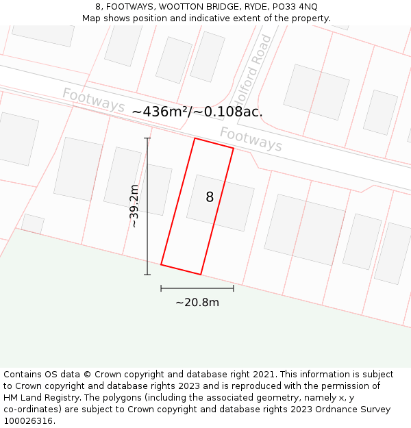 8, FOOTWAYS, WOOTTON BRIDGE, RYDE, PO33 4NQ: Plot and title map