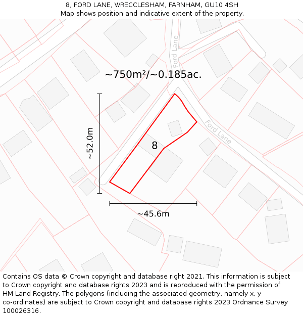 8, FORD LANE, WRECCLESHAM, FARNHAM, GU10 4SH: Plot and title map