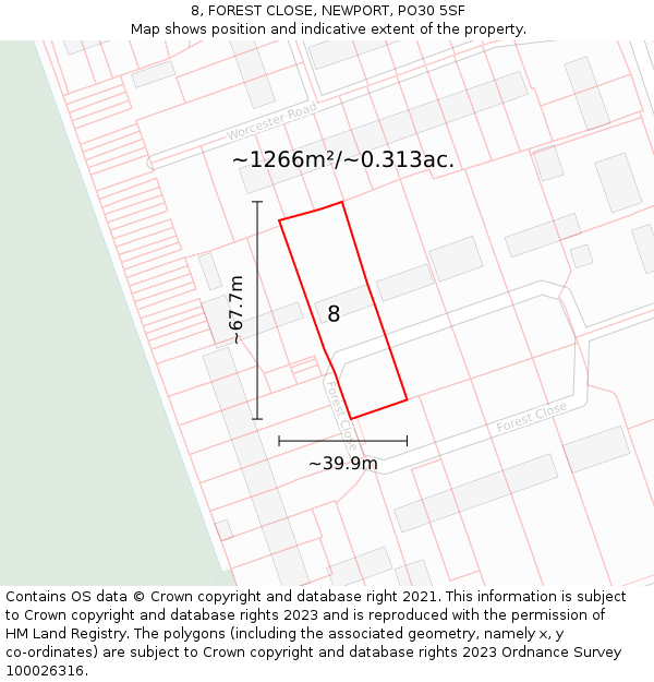 8, FOREST CLOSE, NEWPORT, PO30 5SF: Plot and title map