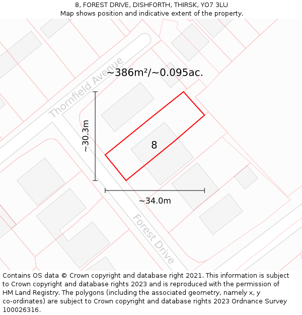 8, FOREST DRIVE, DISHFORTH, THIRSK, YO7 3LU: Plot and title map