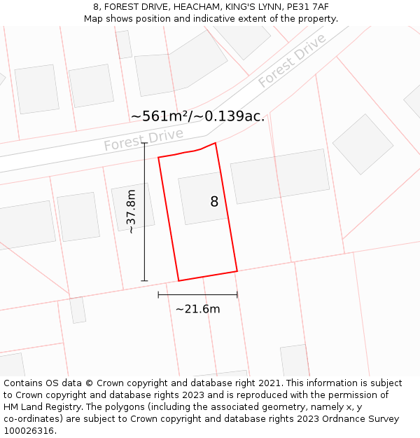 8, FOREST DRIVE, HEACHAM, KING'S LYNN, PE31 7AF: Plot and title map
