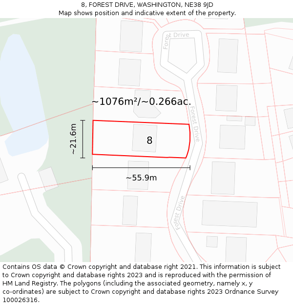 8, FOREST DRIVE, WASHINGTON, NE38 9JD: Plot and title map