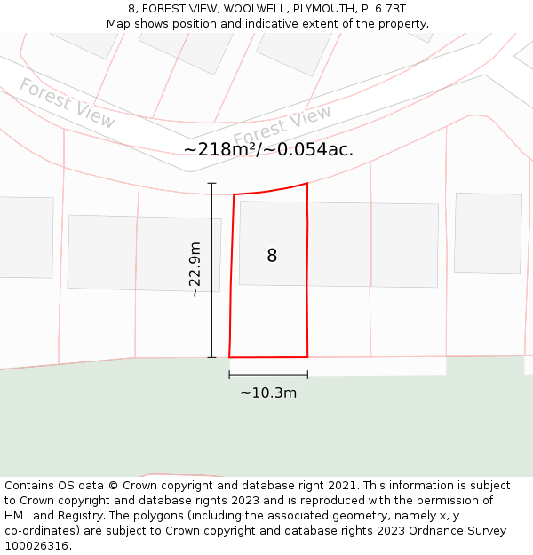 8, FOREST VIEW, WOOLWELL, PLYMOUTH, PL6 7RT: Plot and title map