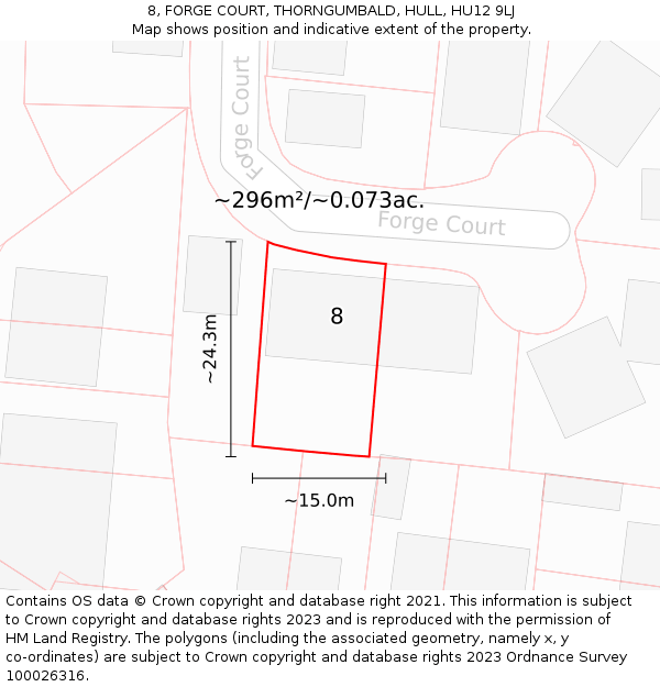8, FORGE COURT, THORNGUMBALD, HULL, HU12 9LJ: Plot and title map