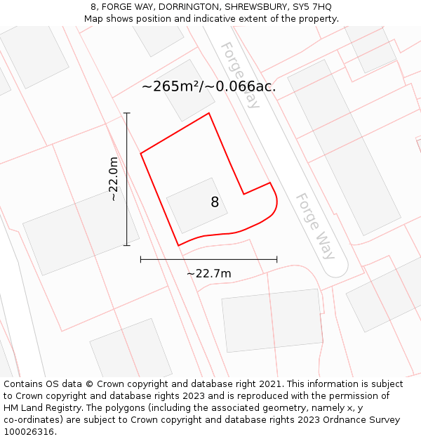 8, FORGE WAY, DORRINGTON, SHREWSBURY, SY5 7HQ: Plot and title map