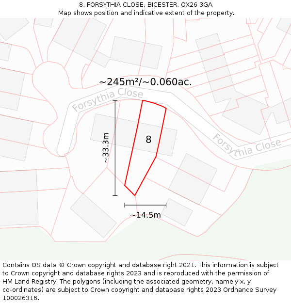 8, FORSYTHIA CLOSE, BICESTER, OX26 3GA: Plot and title map