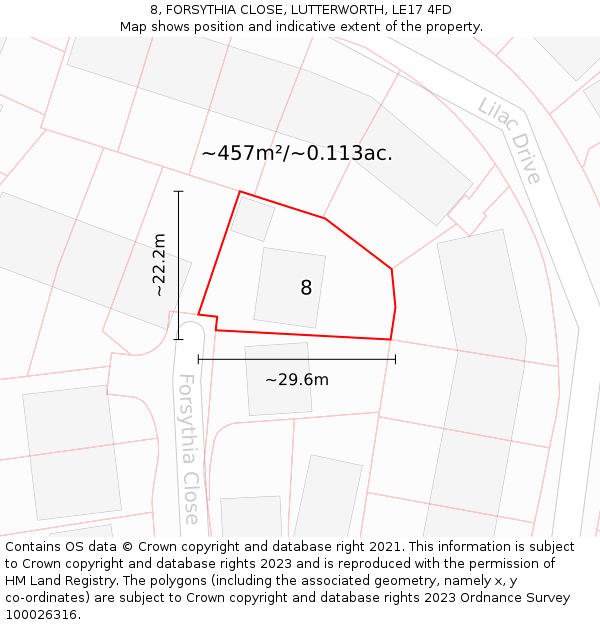 8, FORSYTHIA CLOSE, LUTTERWORTH, LE17 4FD: Plot and title map