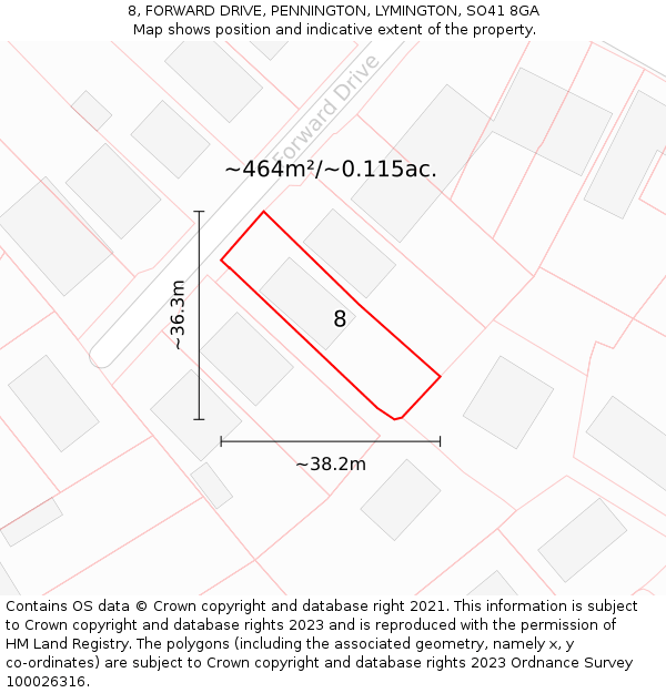 8, FORWARD DRIVE, PENNINGTON, LYMINGTON, SO41 8GA: Plot and title map