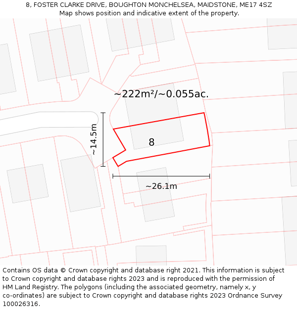 8, FOSTER CLARKE DRIVE, BOUGHTON MONCHELSEA, MAIDSTONE, ME17 4SZ: Plot and title map