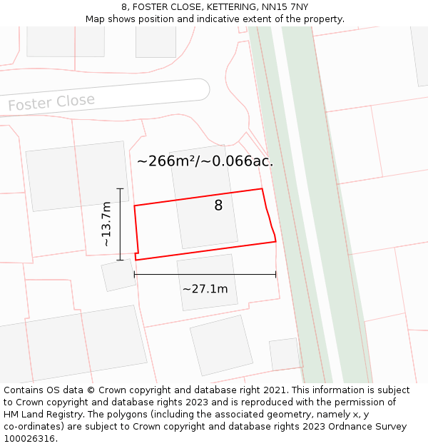 8, FOSTER CLOSE, KETTERING, NN15 7NY: Plot and title map