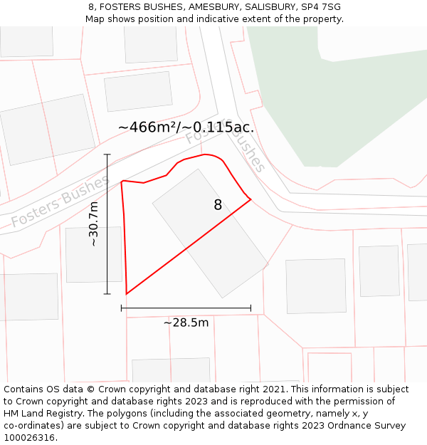 8, FOSTERS BUSHES, AMESBURY, SALISBURY, SP4 7SG: Plot and title map