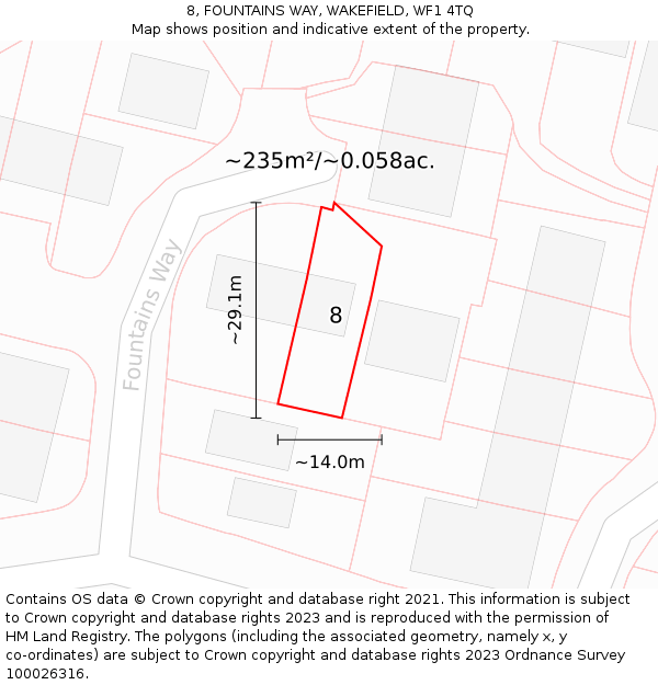 8, FOUNTAINS WAY, WAKEFIELD, WF1 4TQ: Plot and title map