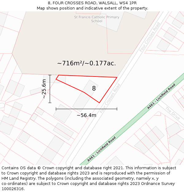 8, FOUR CROSSES ROAD, WALSALL, WS4 1PR: Plot and title map